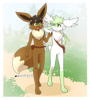 Sky and Vee walking, by Quincy